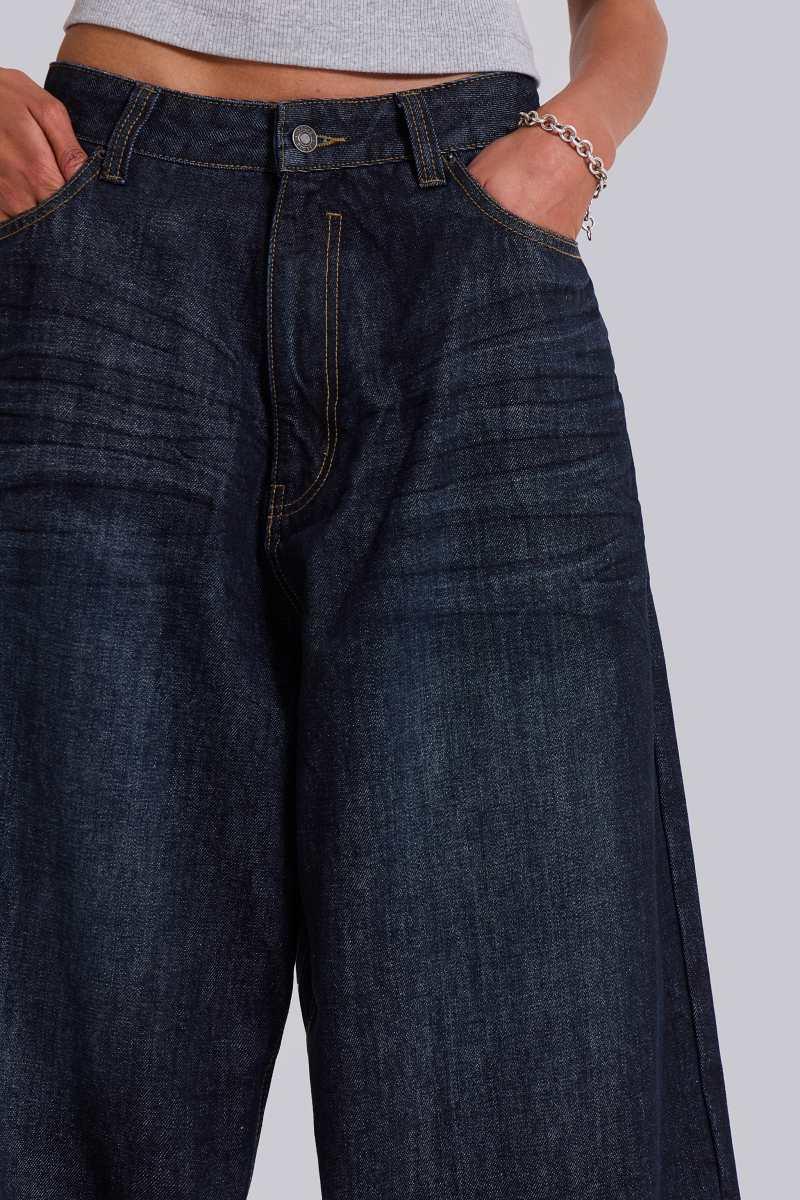 Jaded London Creased Indigo XL Colossus Jeans Blue