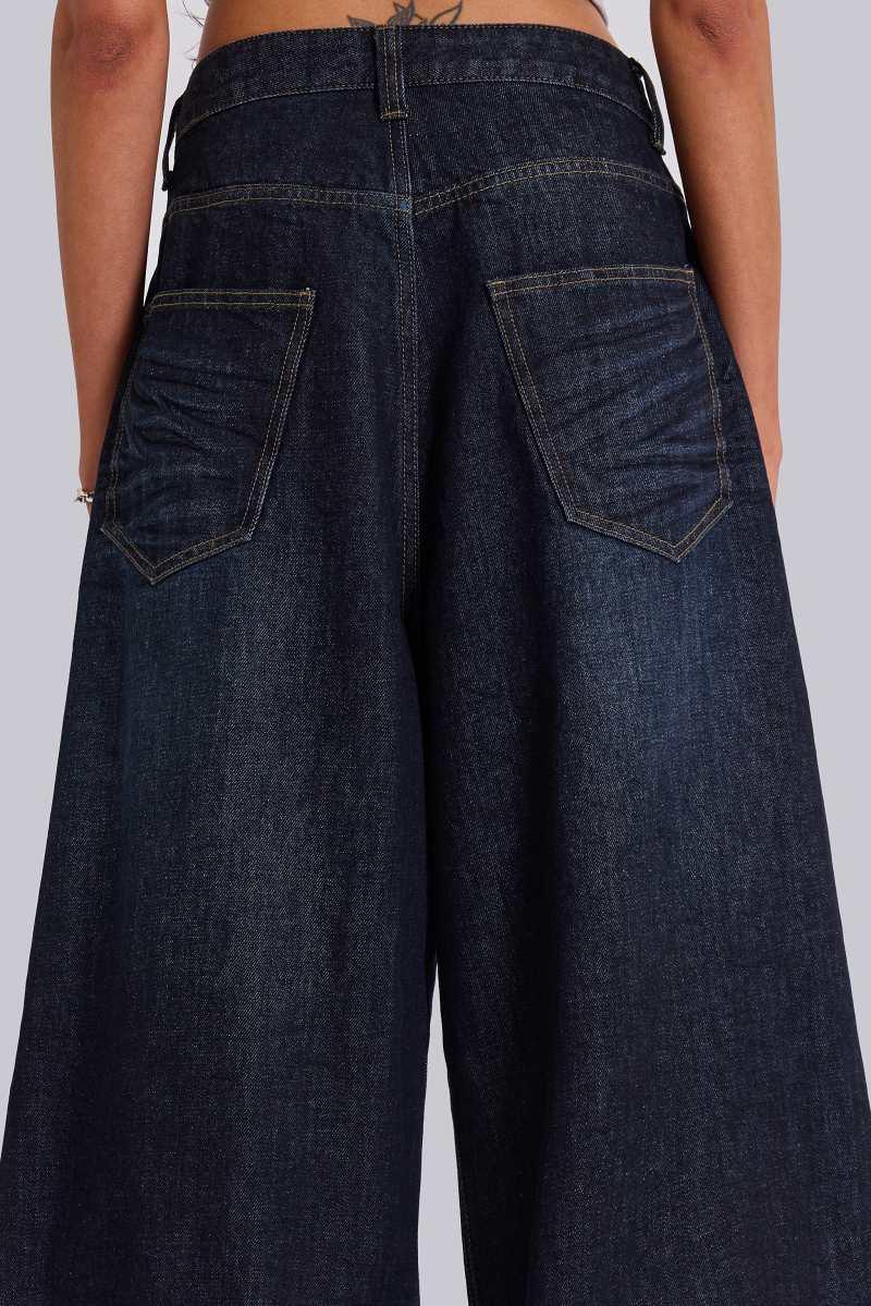 Jaded London Creased Indigo XL Colossus Jeans Blue