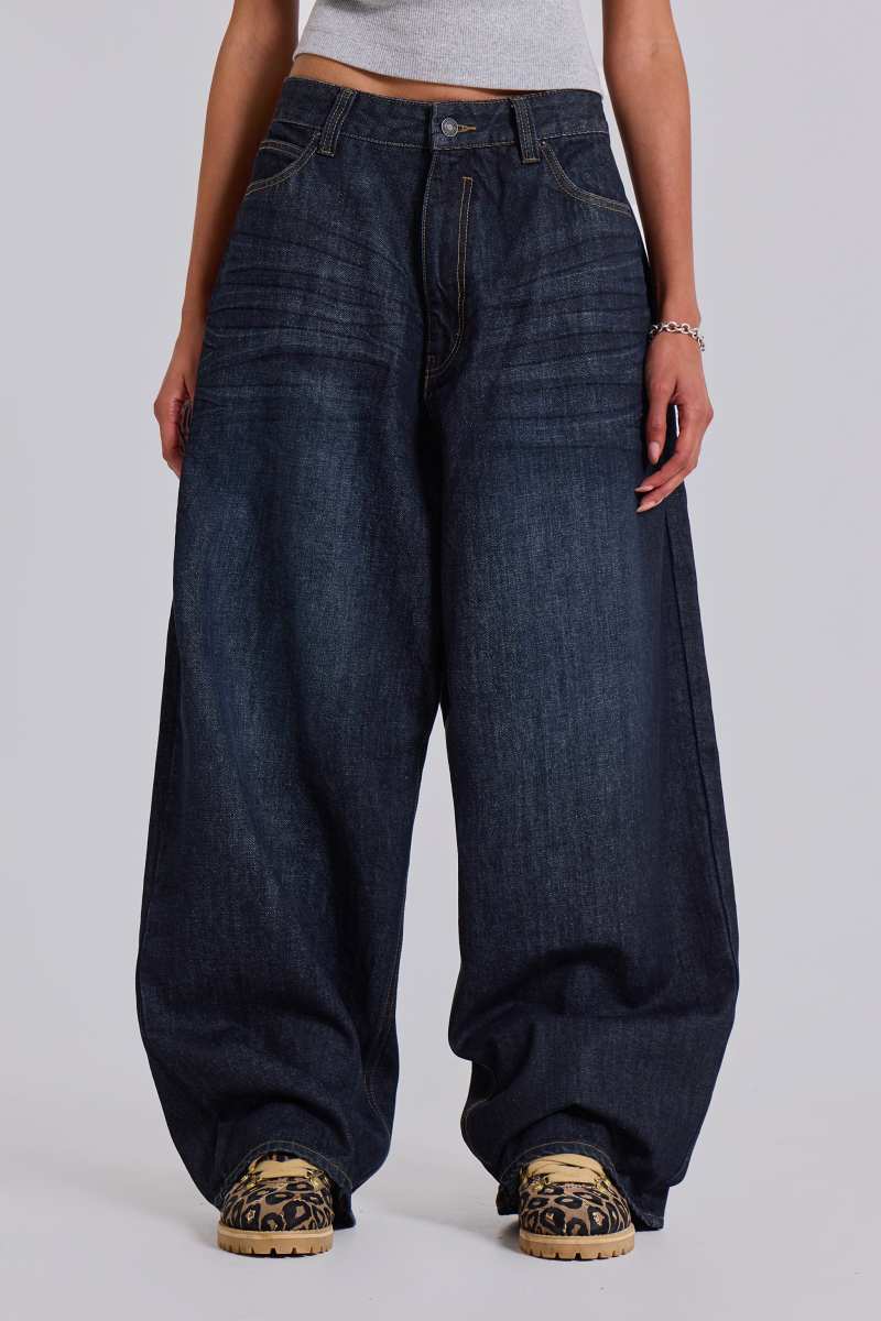 jaded london Creased Indigo XL Colossus Jeans Blue