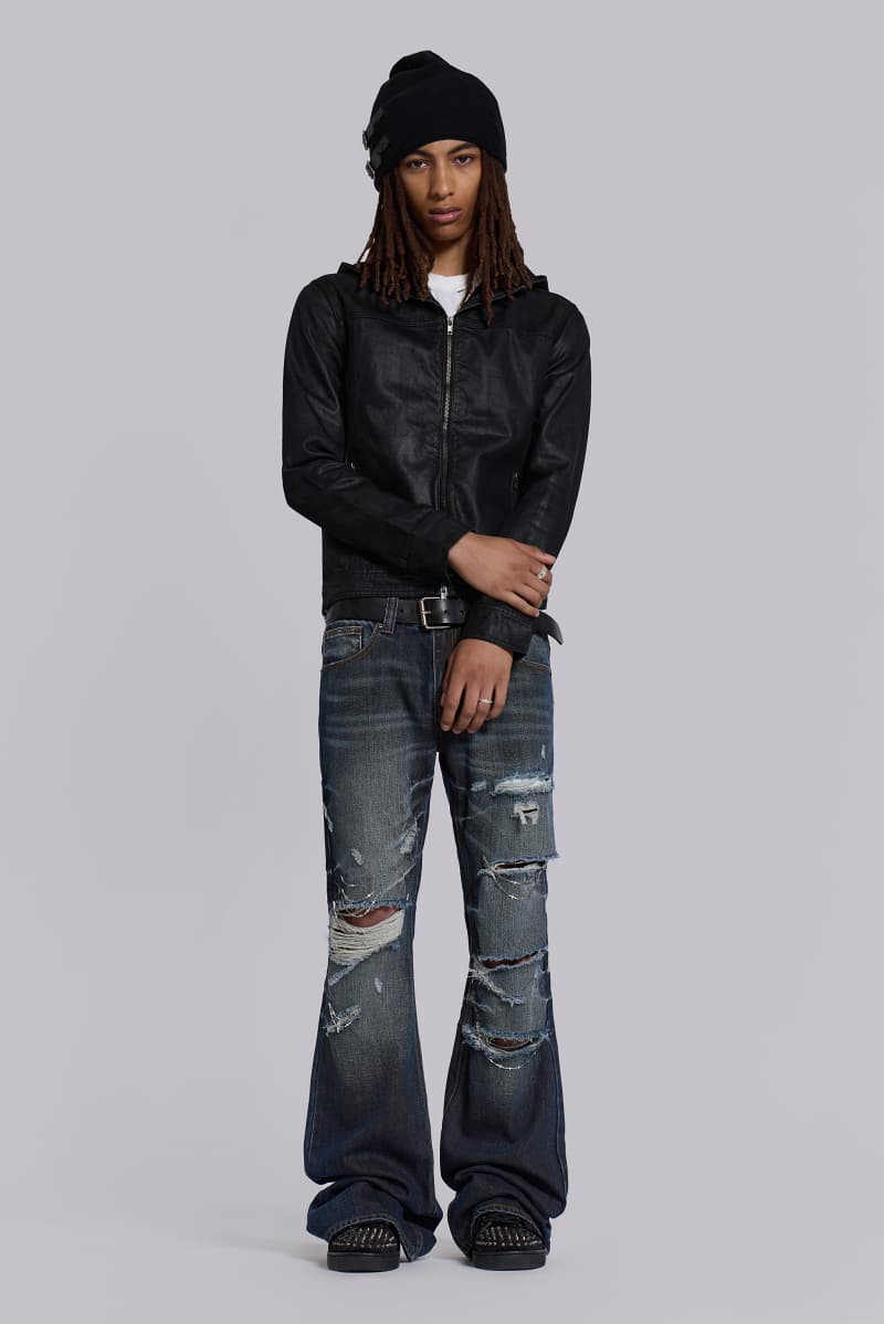 Jaded London Cross Chain Blue Drift Jeans Blue