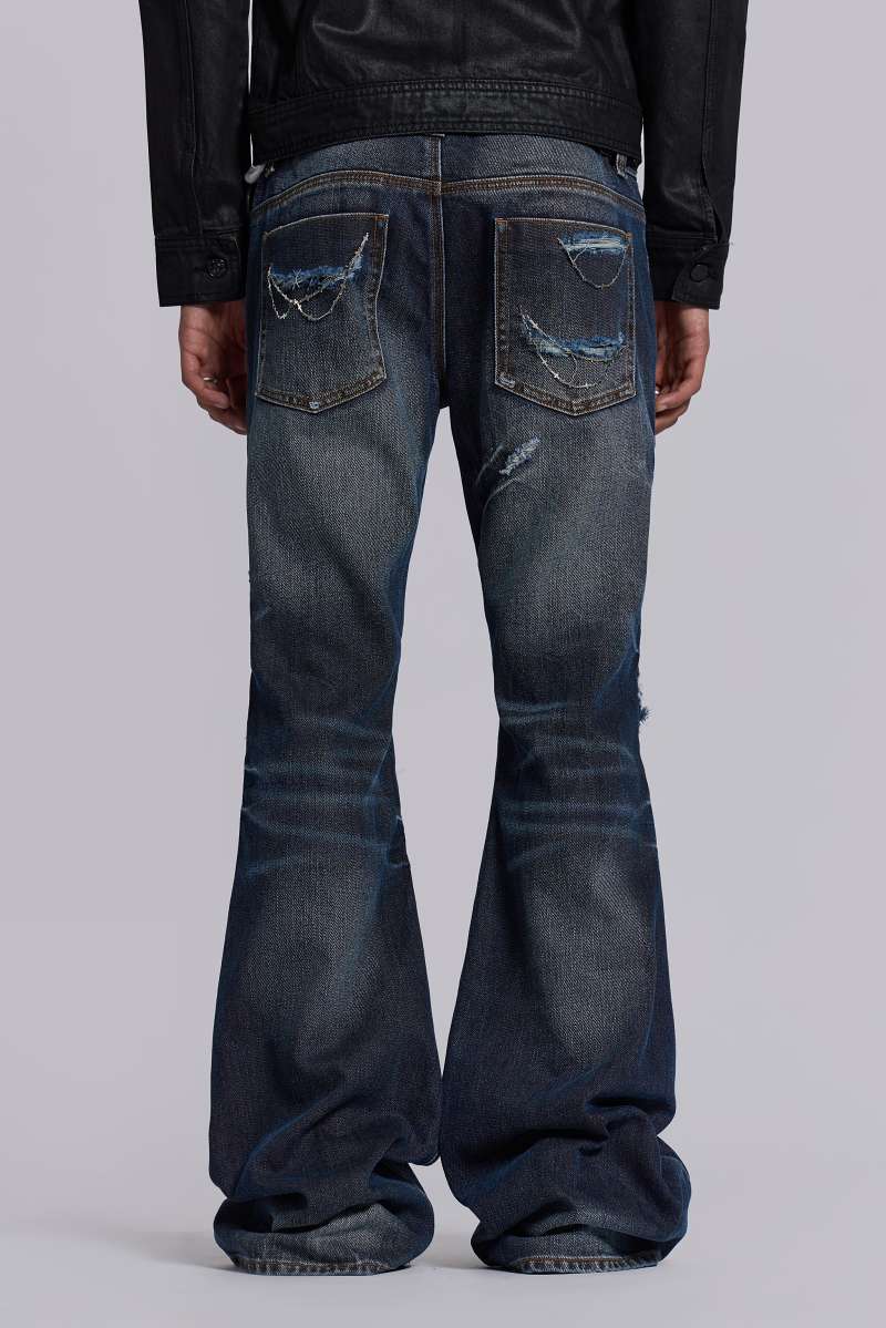 Jaded London Cross Chain Blue Drift Jeans Blue