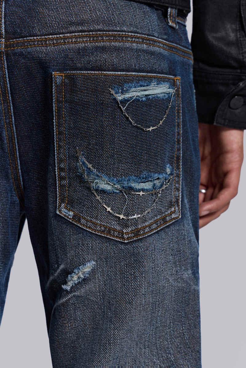 Jaded London Cross Chain Blue Drift Jeans Blue