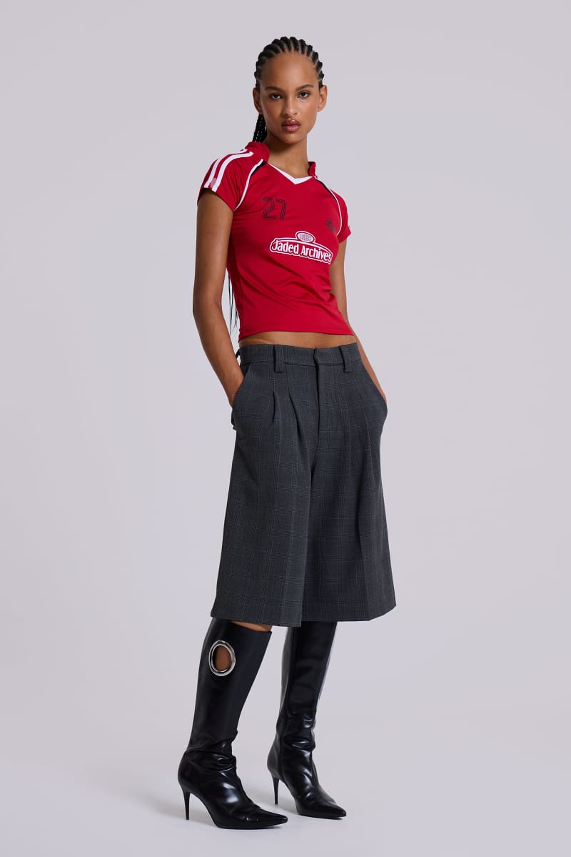 Jaded London Dark Check Goliath Shorts Brown