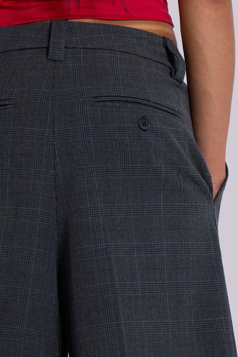 Jaded London Dark Check Goliath Shorts Brown