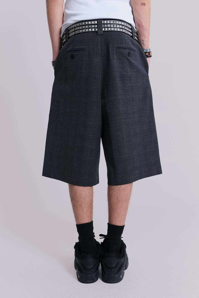Jaded London Dark Check Goliath Shorts Brown