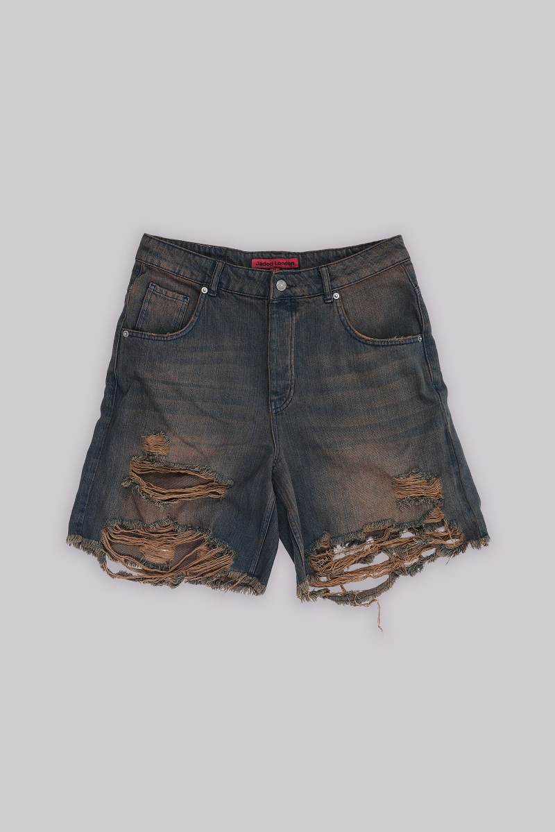 jaded london Dark Vintage Wash Glasto Shorts Blue