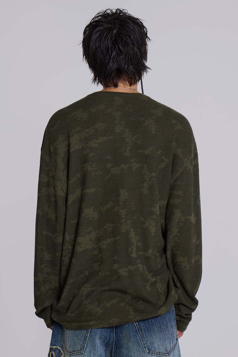 Jaded London Digi Camo Waffle Henley Top Camo