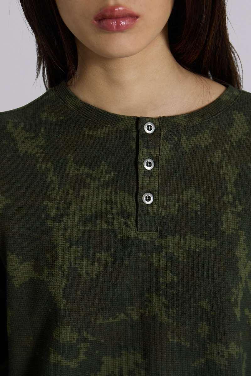 Jaded London Digi Camo Waffle Henley Top Camo