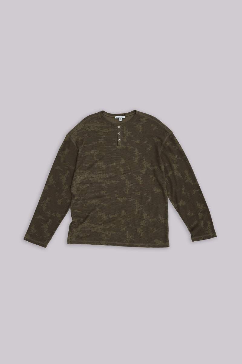 jaded london Digi Camo Waffle Henley Top Camo