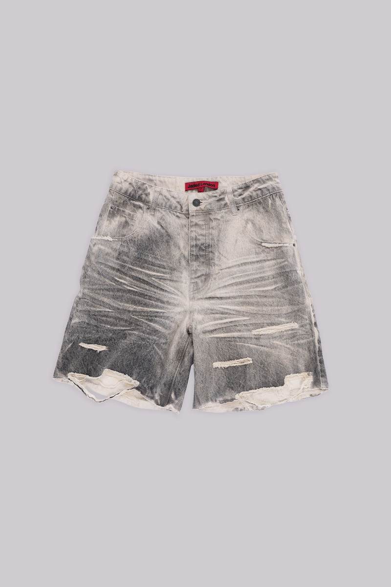 Jaded London Dirty Studded Glasto Shorts Off White
