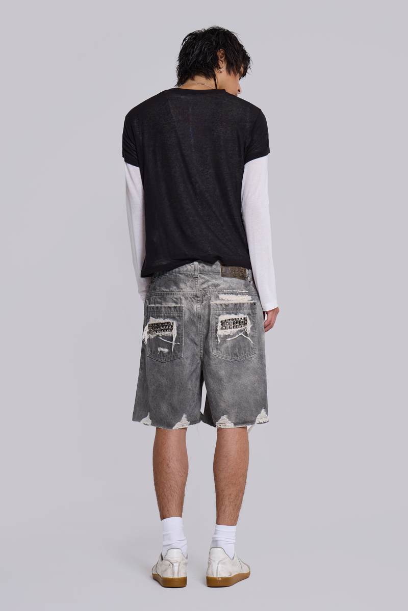 Jaded London Dirty Studded Glasto Shorts Off White