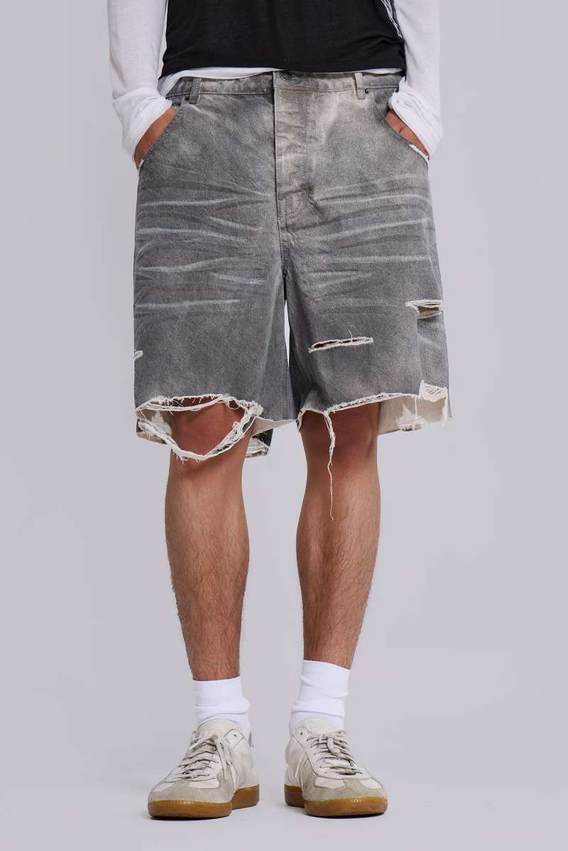 jaded london Dirty Studded Glasto Shorts Off White
