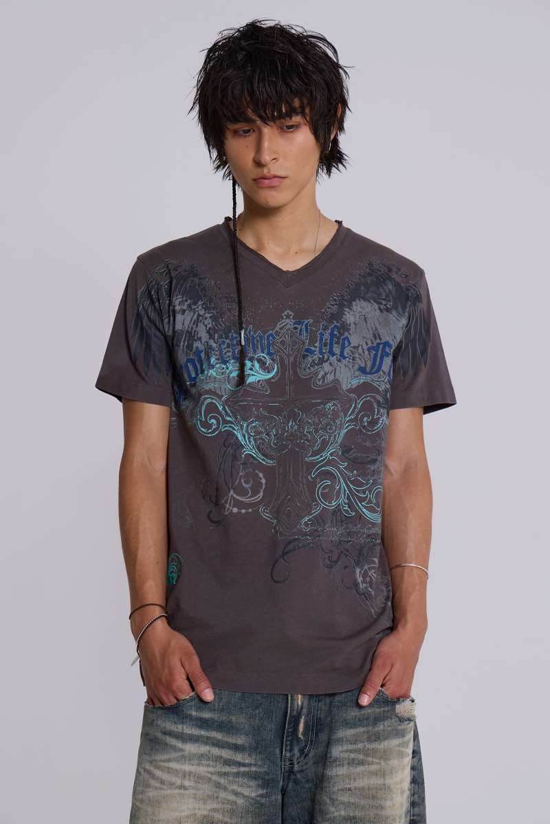 jaded london Dream V Neck T Shirt Brown