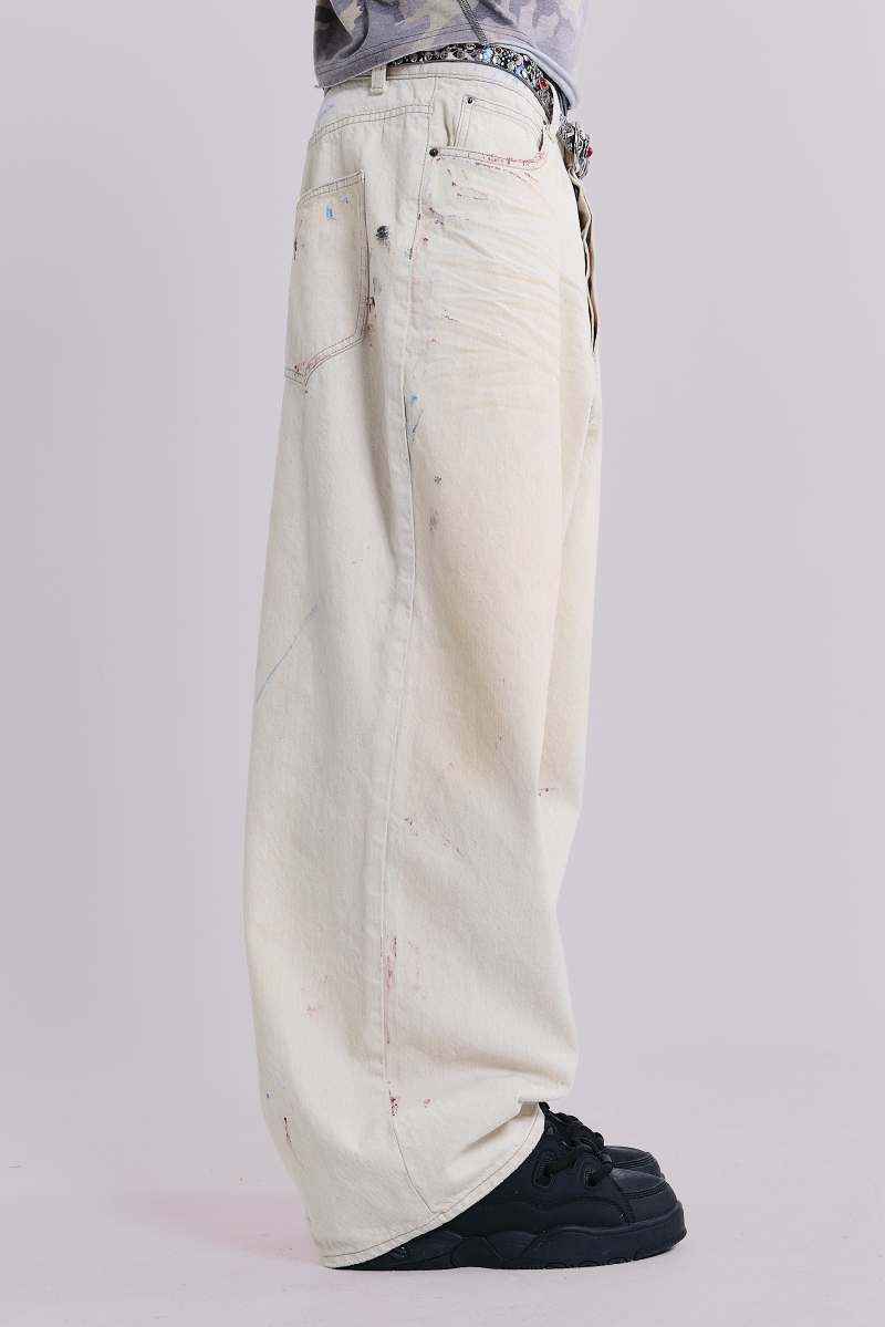 Jaded London Ecru Paint Colossus Jeans Cream
