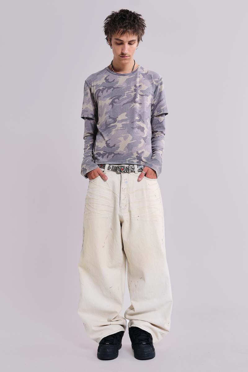 jaded london Ecru Paint Colossus Jeans Cream