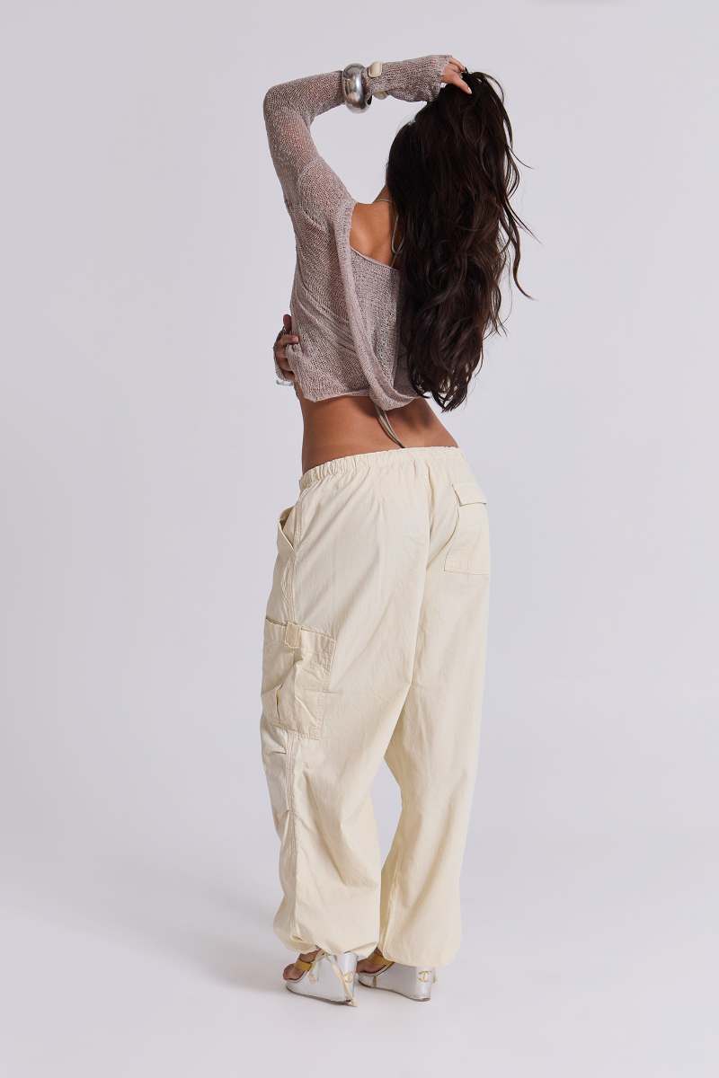 Jaded London Ecru Parachute Cargo Pants Cream