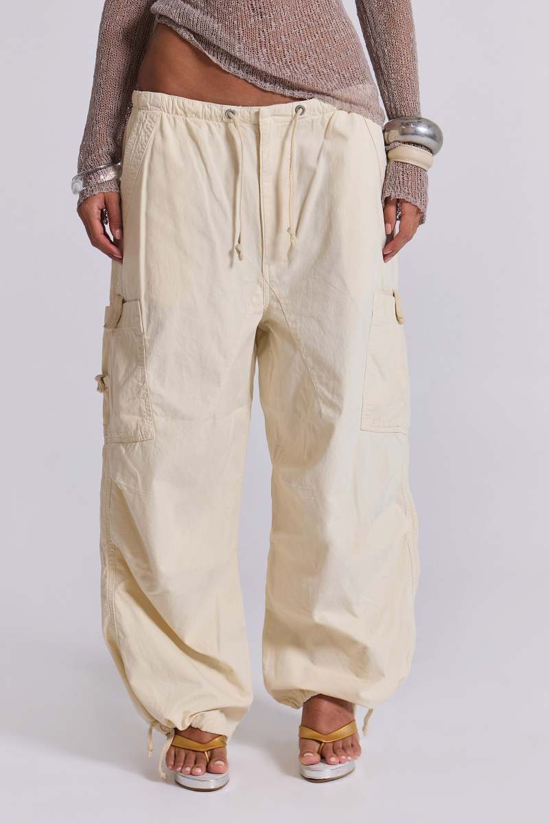 Jaded London Ecru Parachute Cargo Pants Cream