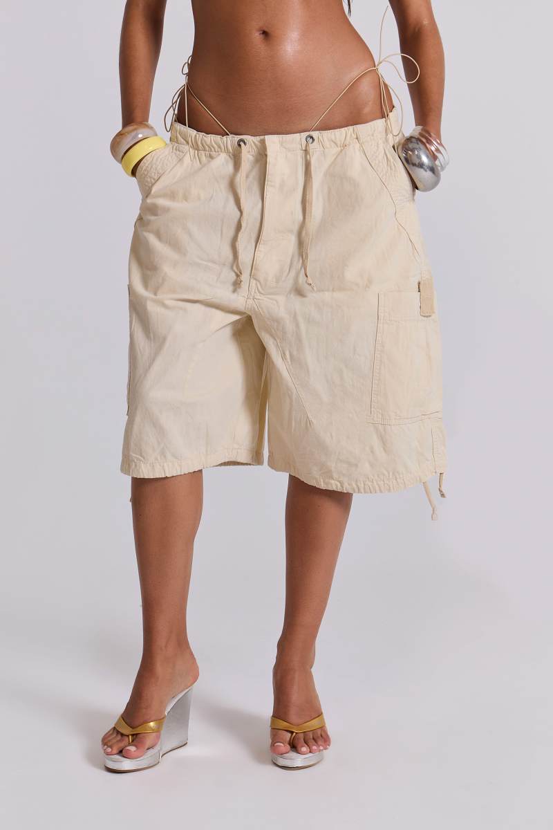 Jaded London Ecru Parachute Cargo Shorts White