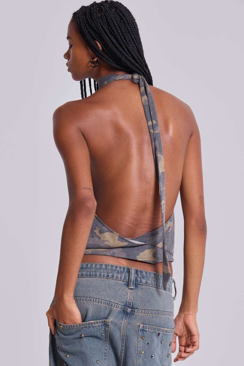 Jaded London Enya Camo Backless Top Camo