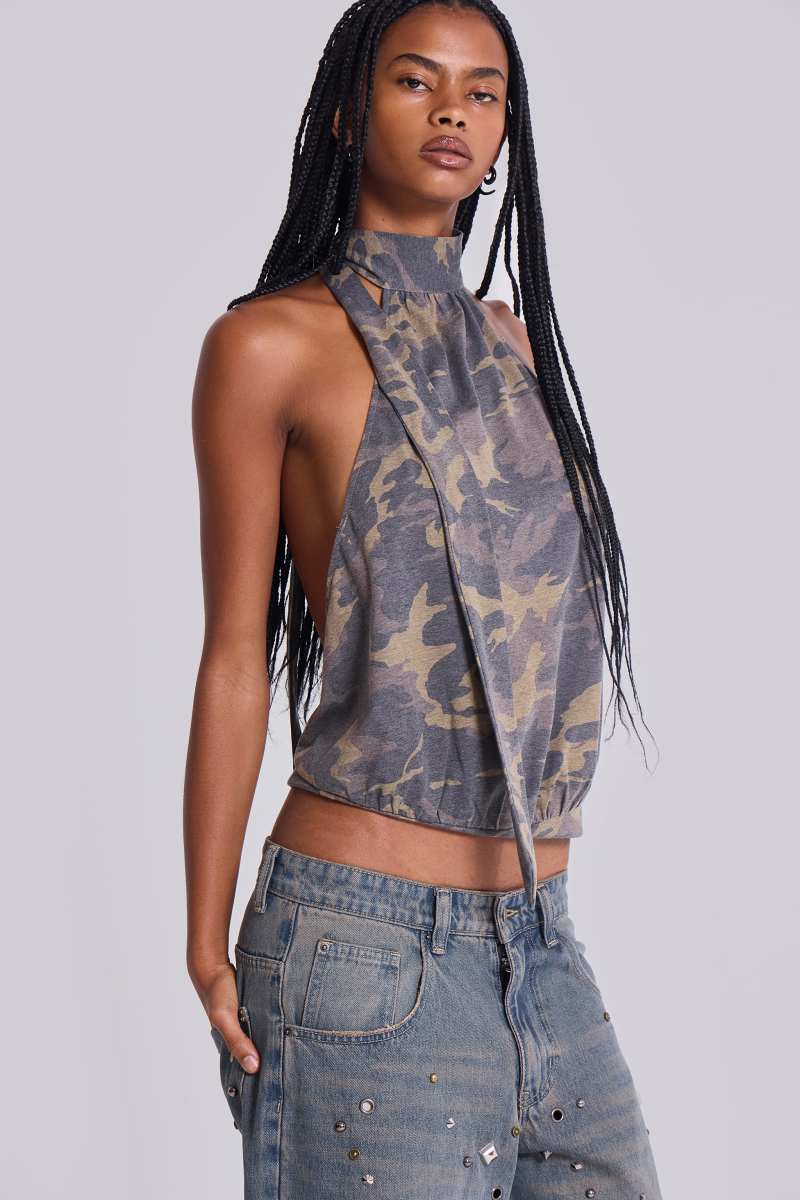 Jaded London Enya Camo Backless Top Camo
