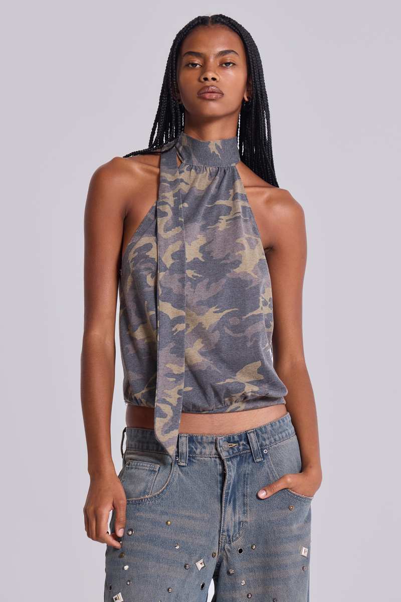 jaded london Enya Camo Backless Top Camo