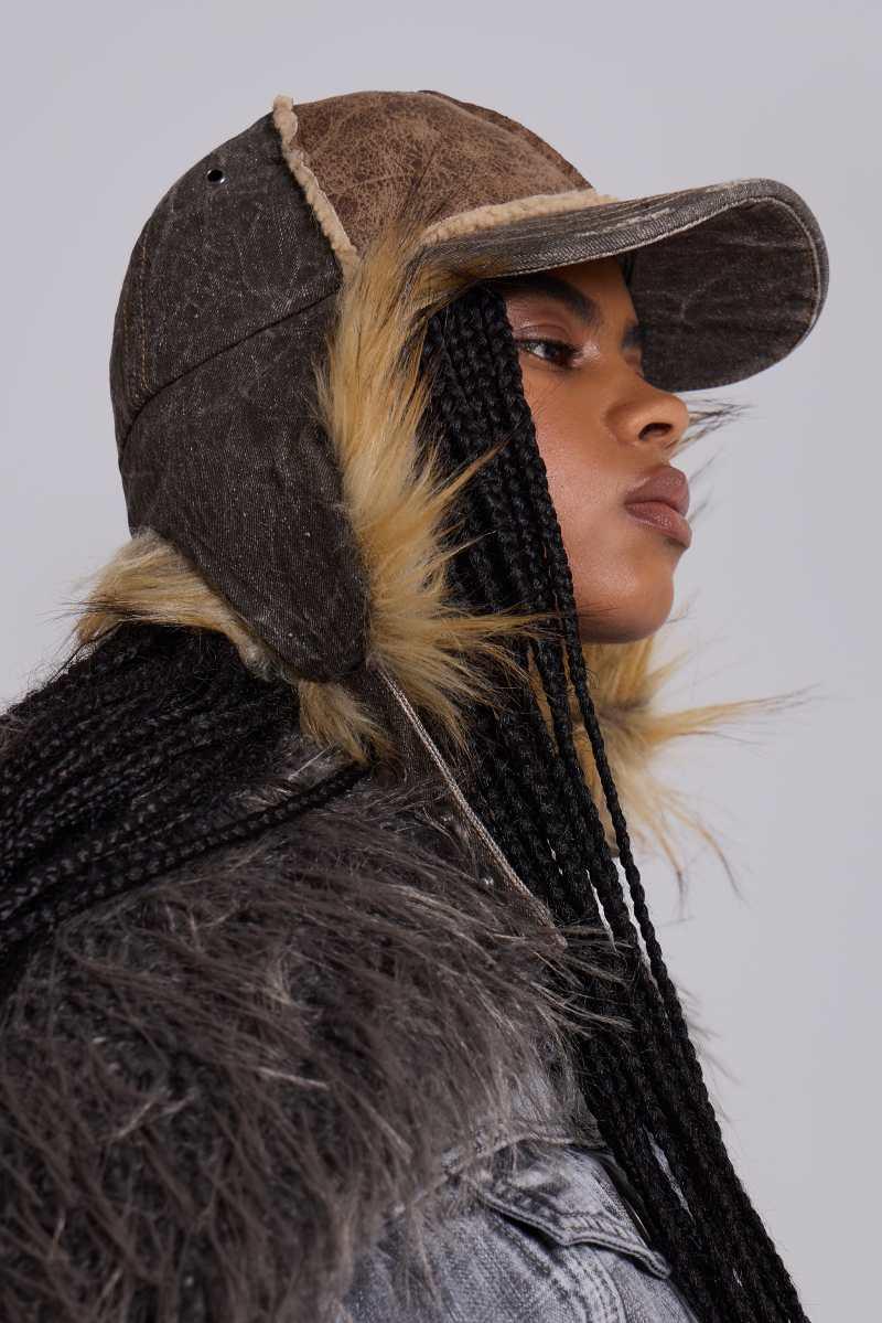 Jaded London Faux Fur Cap Beige