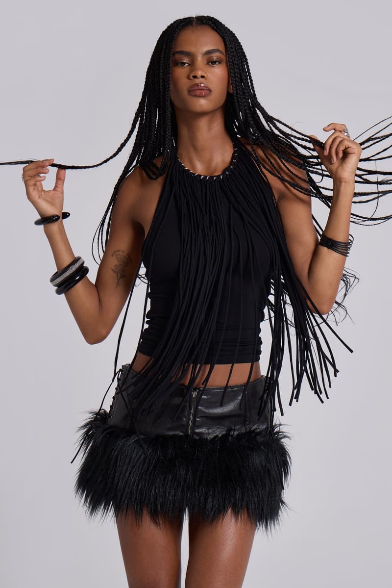 Jaded London Fexa Backless Fringe Top Black