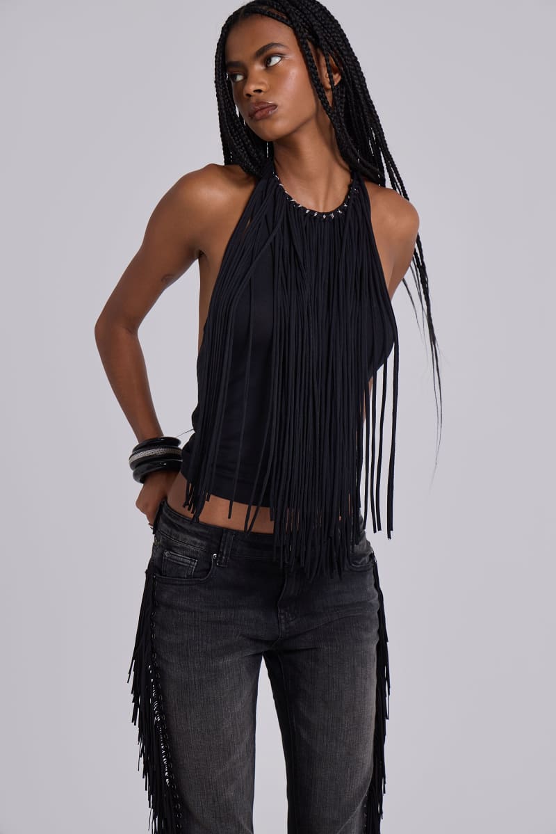 Jaded London Fexa Backless Fringe Top Black