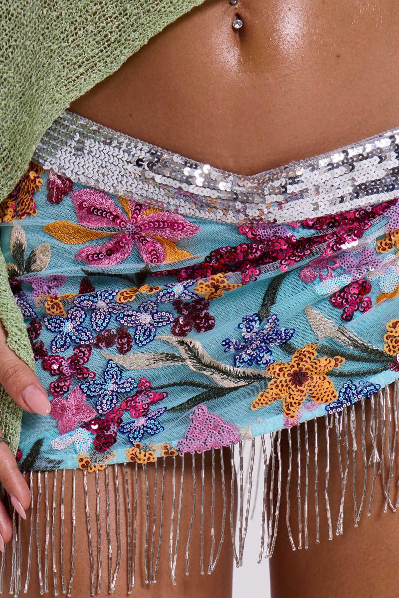 Jaded London Flora Multiway Embellished Skirt Blue