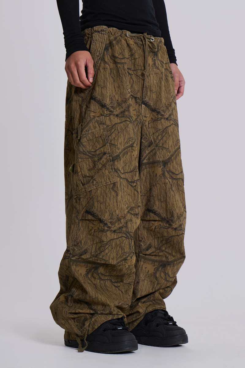 Jaded London Forest Camo Parachute Pants Green
