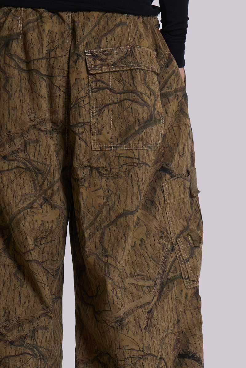 Jaded London Forest Camo Parachute Pants Green