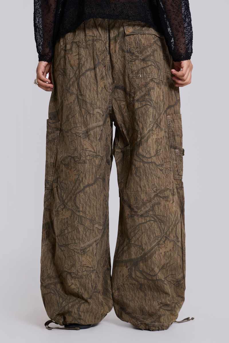 Jaded London Forest Camo Parachute Pants Green