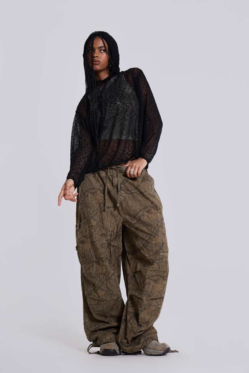Jaded London Forest Camo Parachute Pants Green
