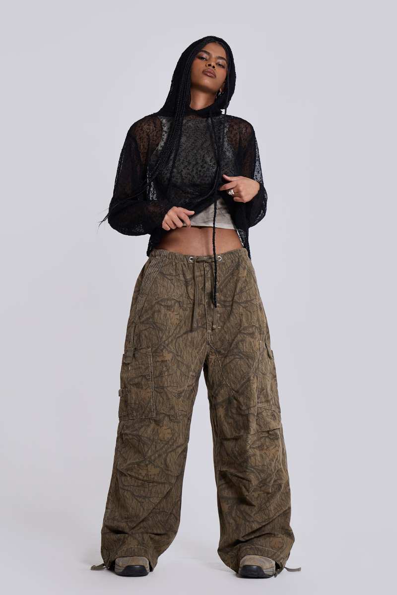 Jaded London Forest Camo Parachute Pants Green