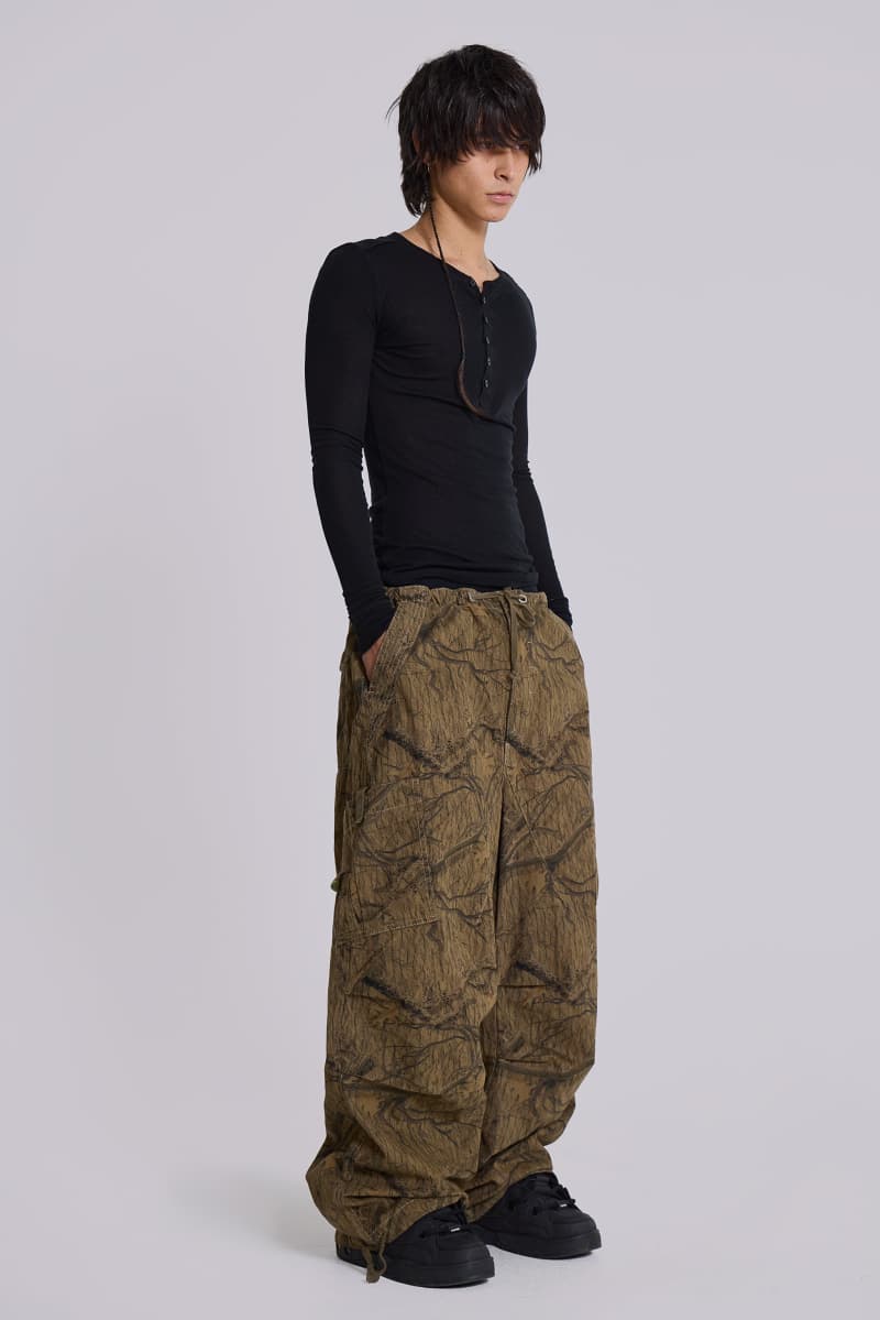 jaded london Forest Camo Parachute Pants Green