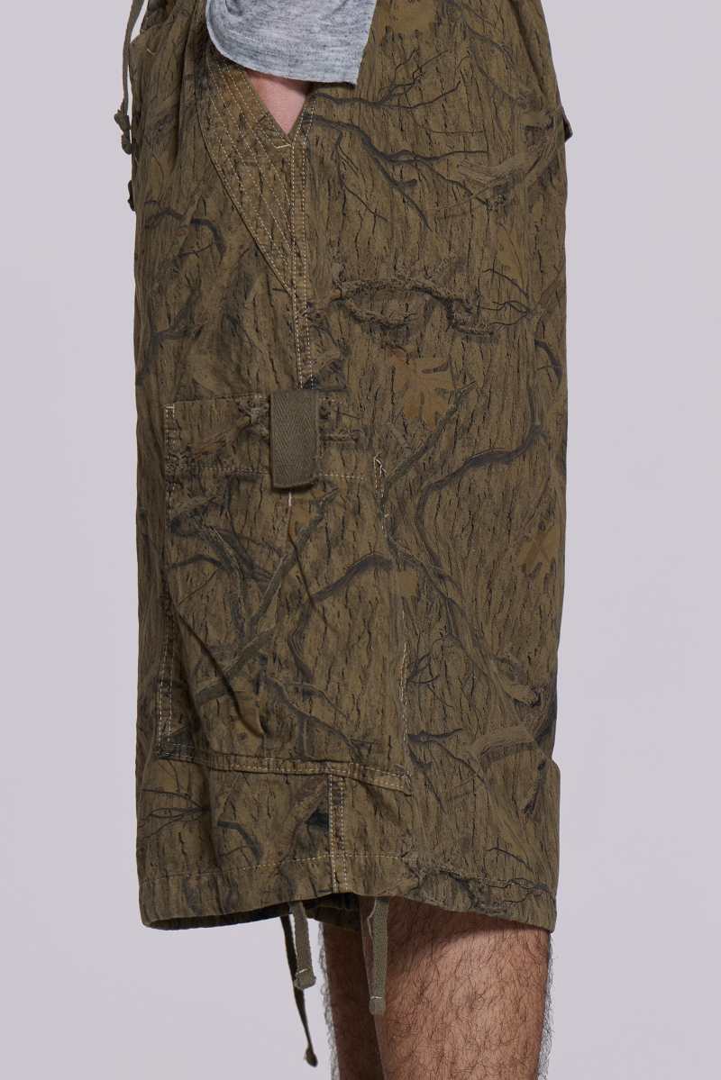 Jaded London Forest Camo Parachute Shorts Khaki