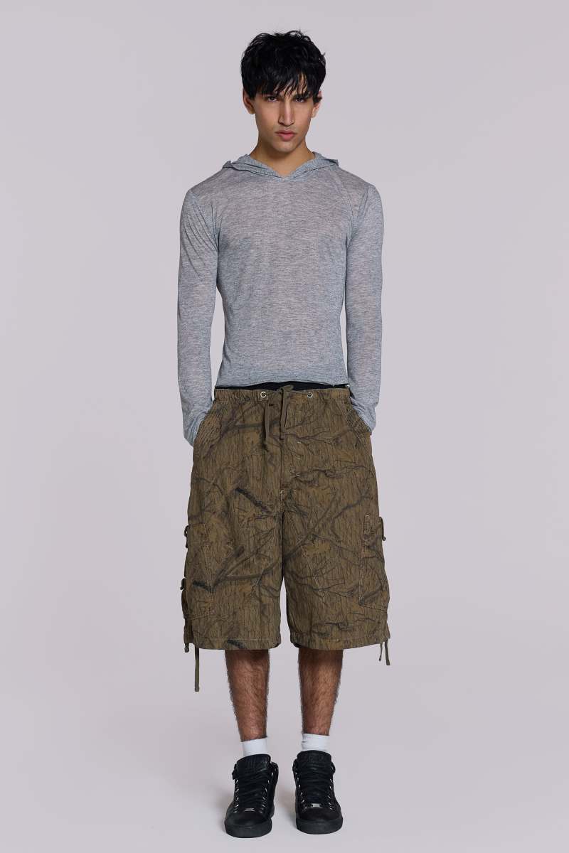 jaded london Forest Camo Parachute Shorts Khaki