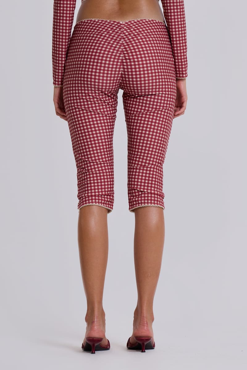 Jaded London Freda Gingham Swim Capri Trousers Red