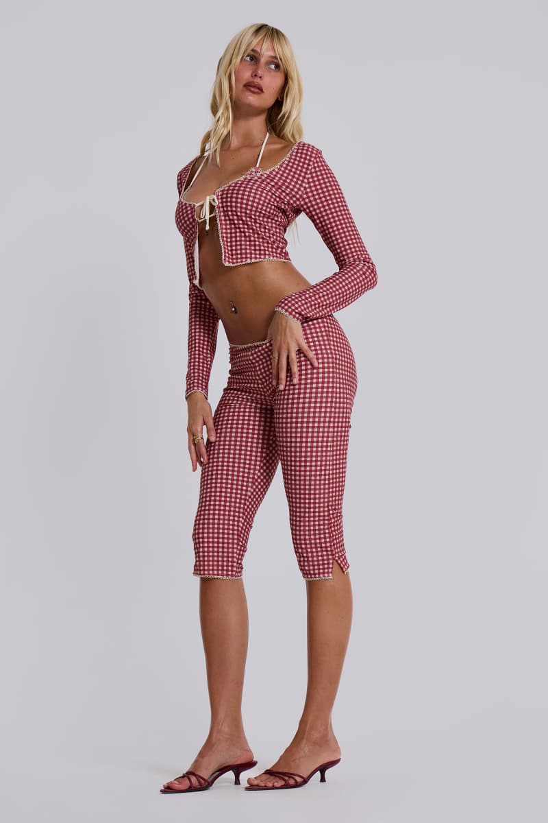 Jaded London Freda Gingham Swim Capri Trousers Red