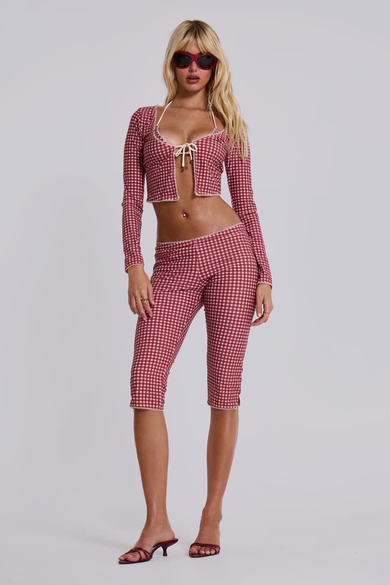 jaded london Freda Gingham Swim Cardigan Top Multi