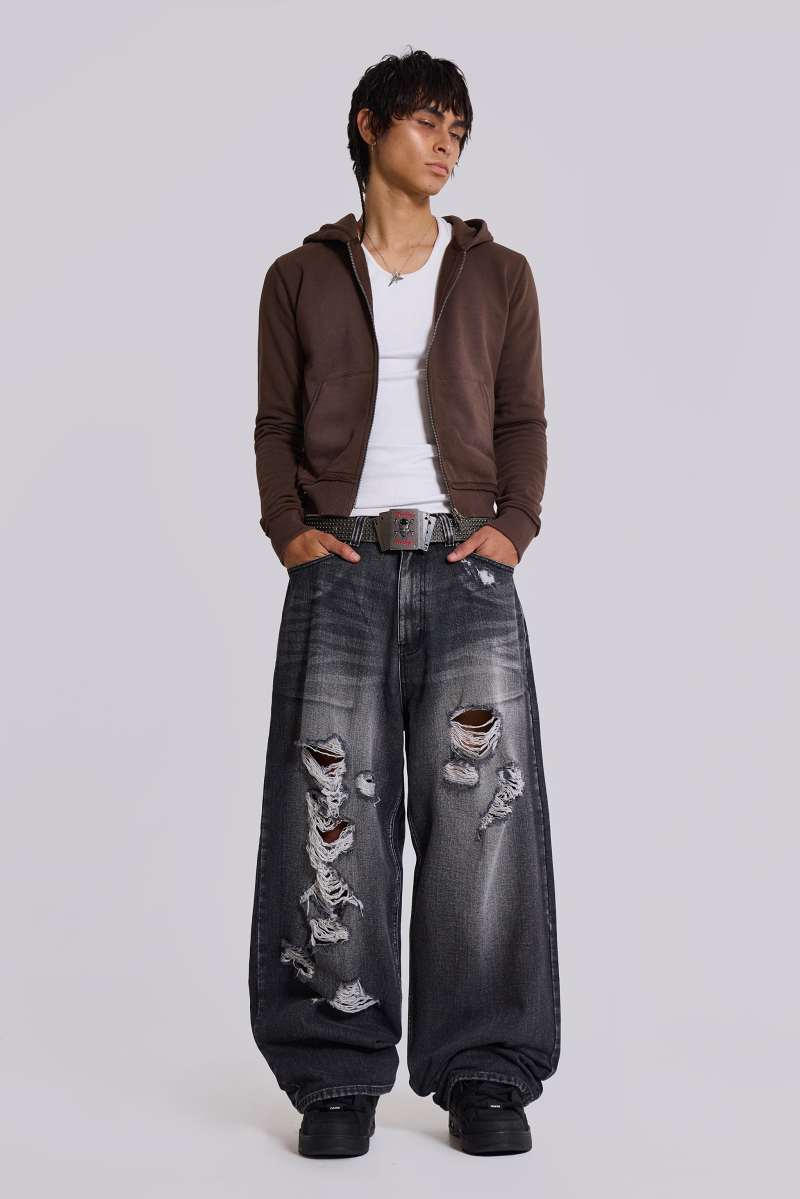 jaded london Gothic Print XL Colossus Jeans Grey