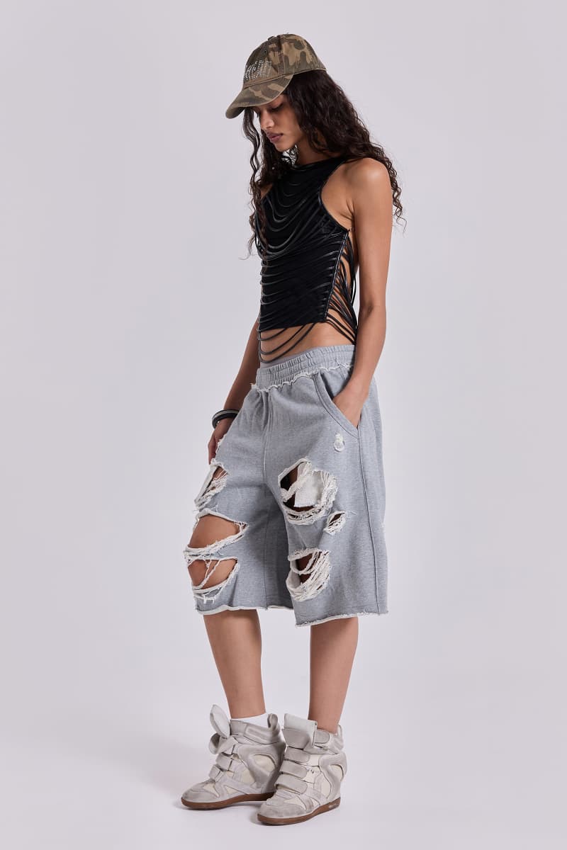 Jaded London Grey Distressed Monster Shorts Grey