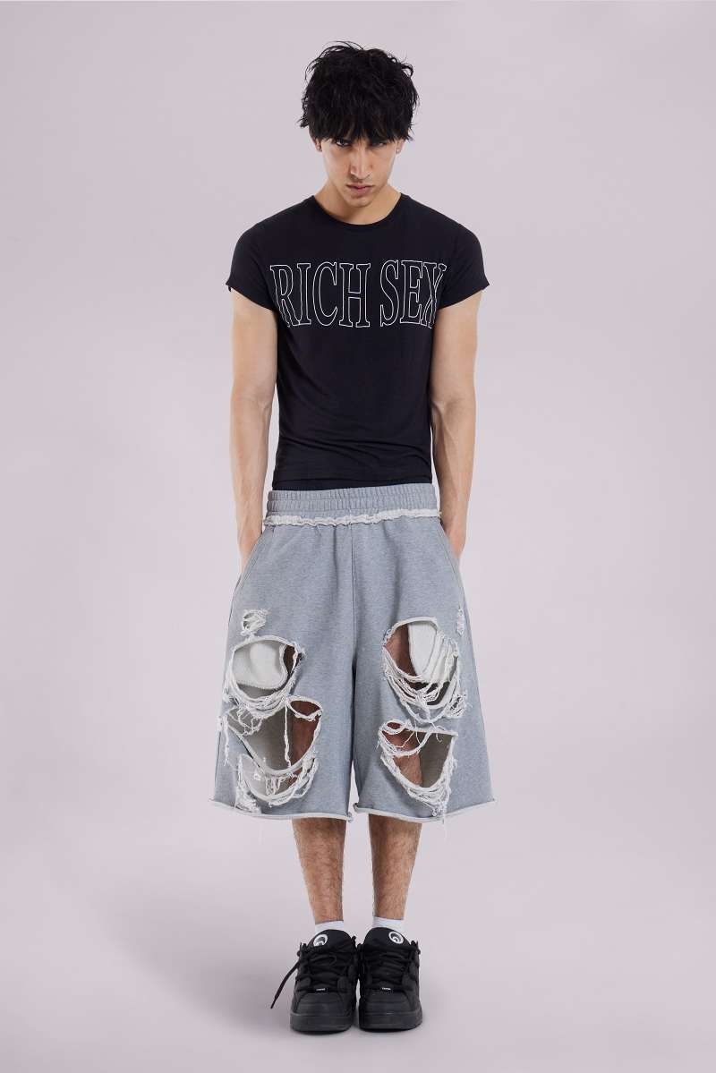 Jaded London Grey Distressed Monster Shorts Grey