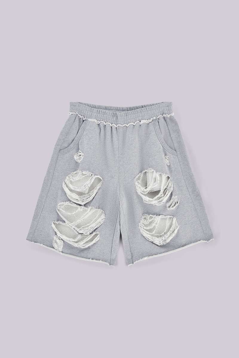 jaded london Grey Distressed Monster Shorts Grey