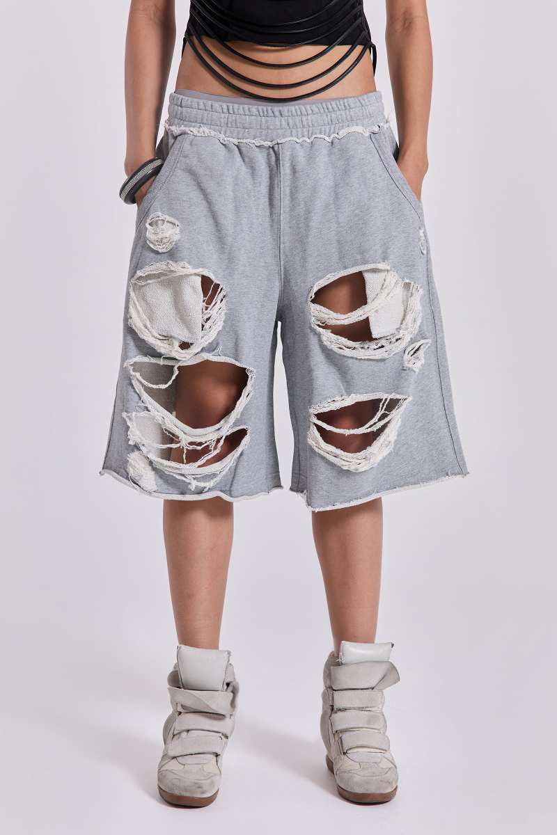 jaded london Grey Distressed Monster Shorts Grey