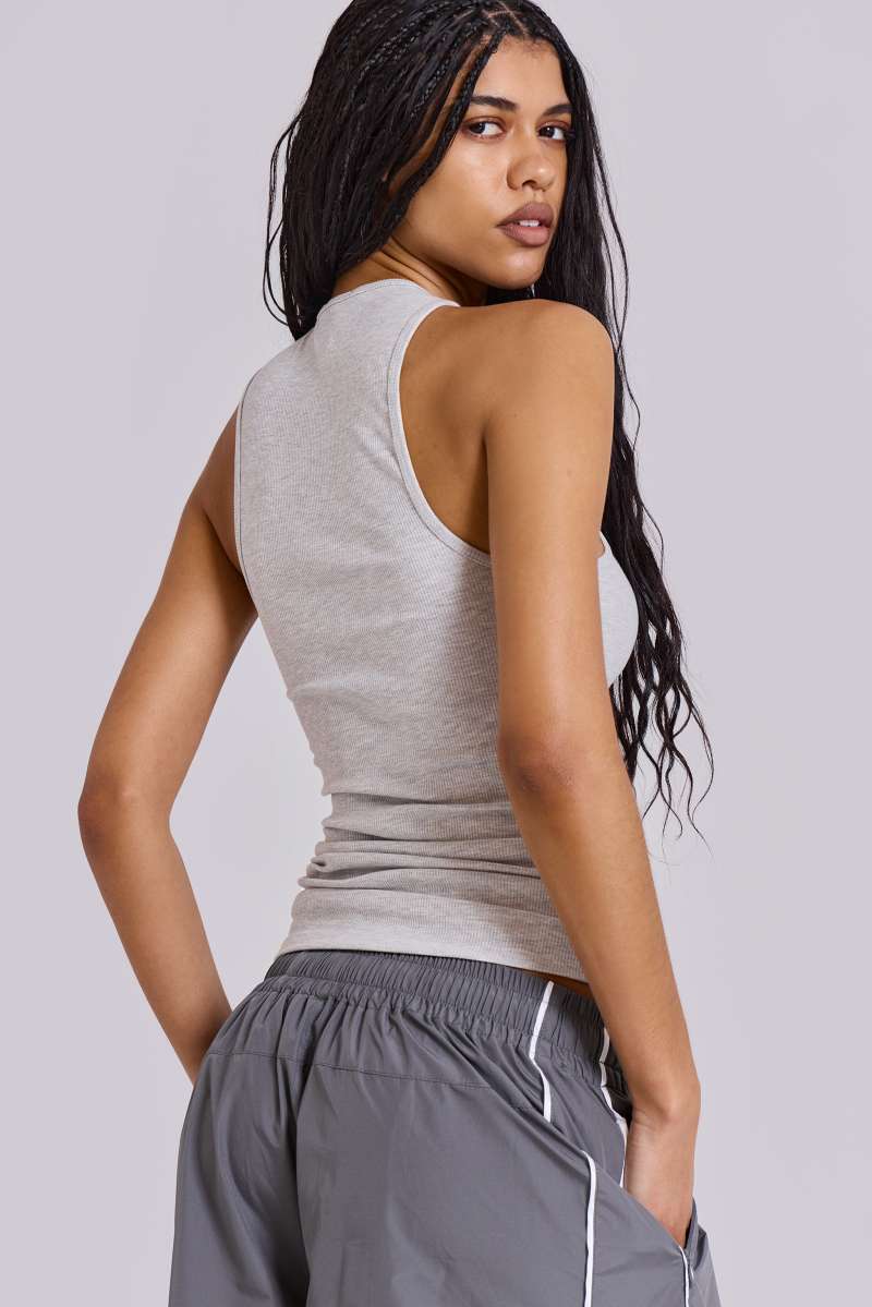 jaded london Grey Rib Longline Vest Grey