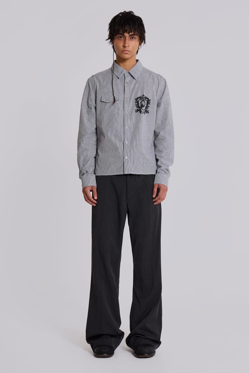 Jaded London Grey Stacked Bootcut Suit Pants Grey