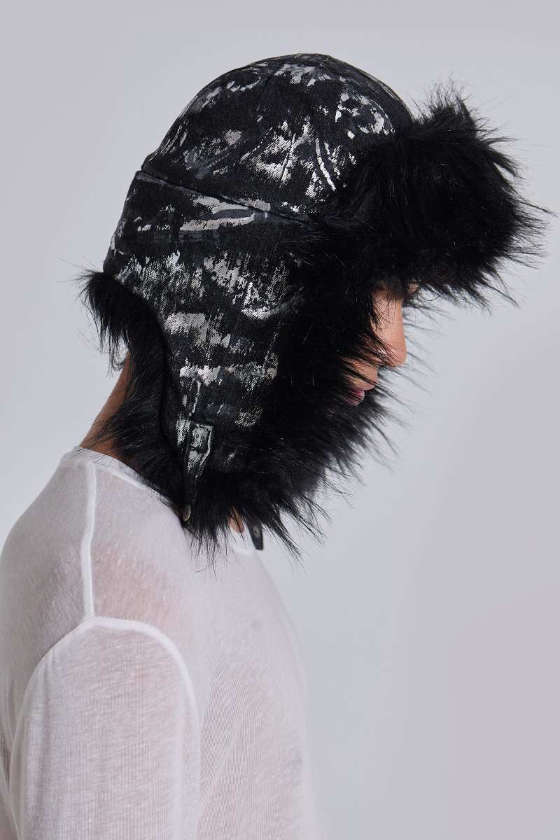 Jaded London Gunmetal Denim Trapper Hat Black