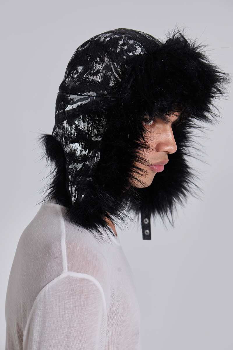 jaded london Gunmetal Denim Trapper Hat Black