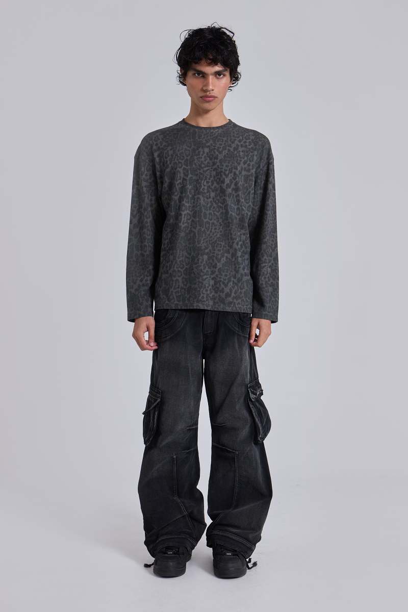 Jaded London Irbis Waffle Long Sleeve Top Charcoal